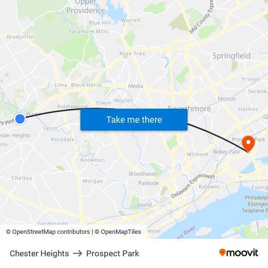 Chester Heights to Prospect Park map