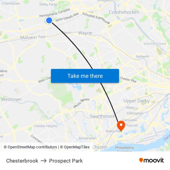 Chesterbrook to Prospect Park map