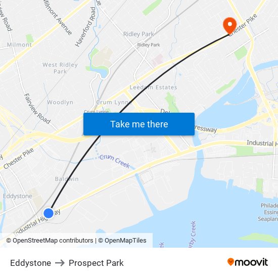 Eddystone to Prospect Park map