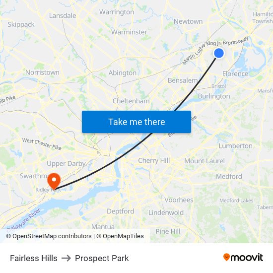 Fairless Hills to Prospect Park map