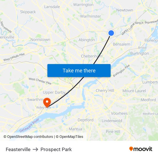 Feasterville to Prospect Park map