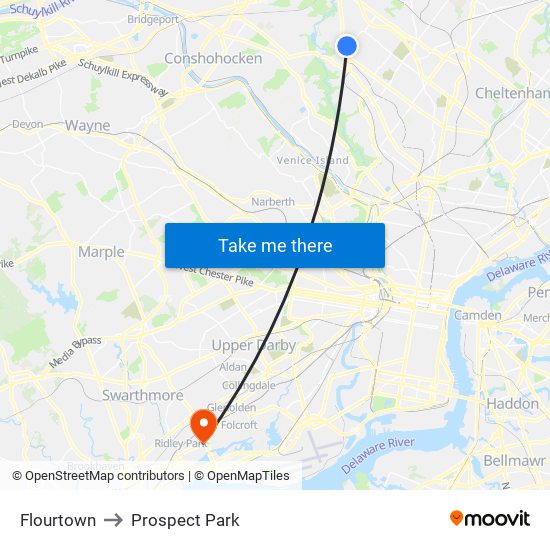 Flourtown to Prospect Park map
