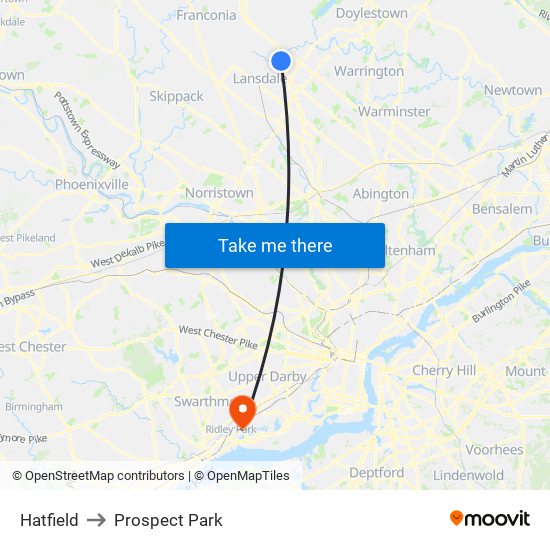 Hatfield to Prospect Park map
