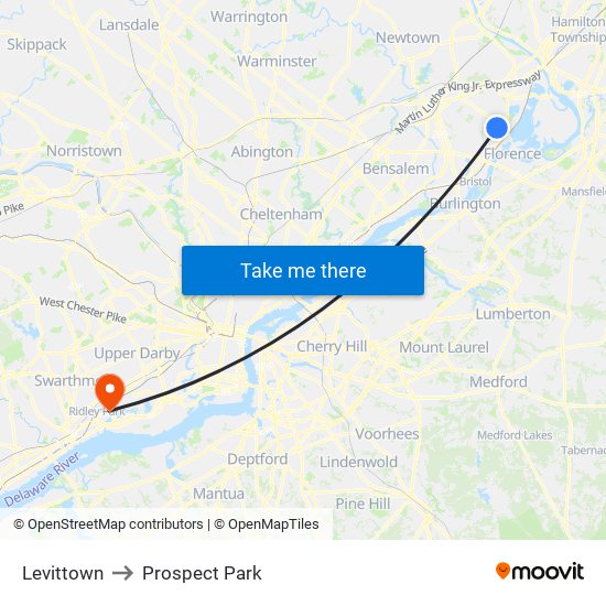 Levittown to Prospect Park map