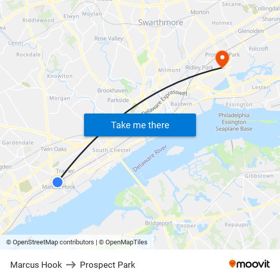 Marcus Hook to Prospect Park map