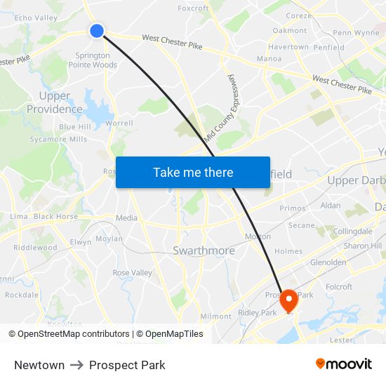 Newtown to Prospect Park map