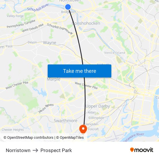 Norristown to Prospect Park map
