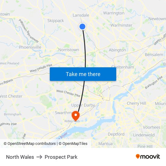 North Wales to Prospect Park map