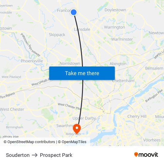 Souderton to Prospect Park map