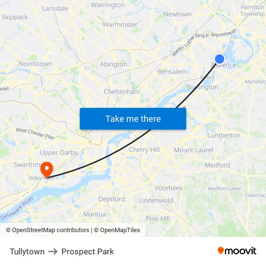 Tullytown to Prospect Park map