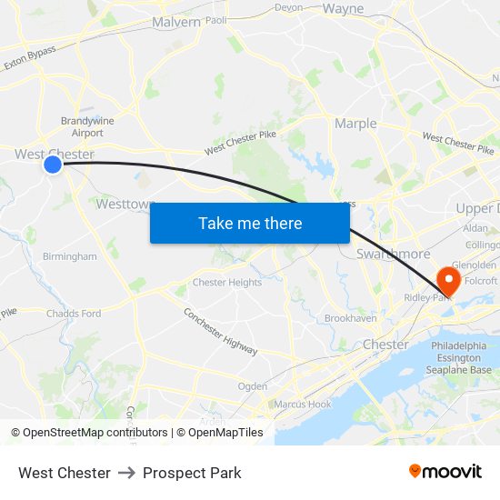 West Chester to Prospect Park map