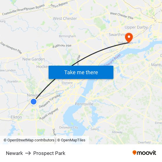 Newark to Prospect Park map