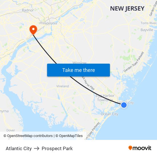 Atlantic City to Prospect Park map