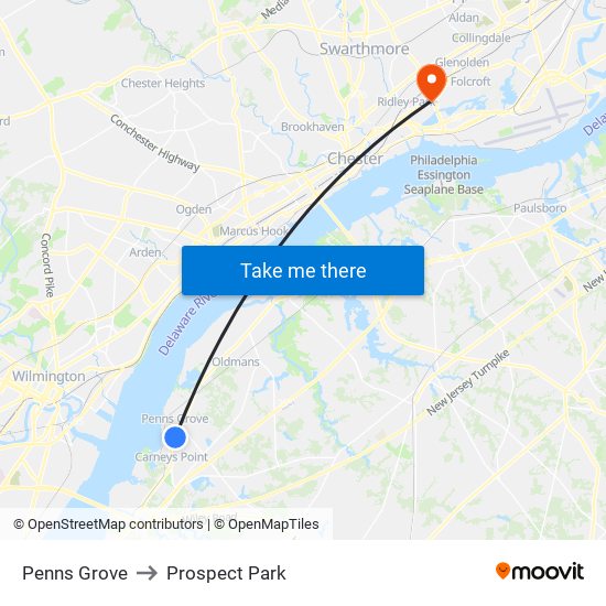 Penns Grove to Prospect Park map