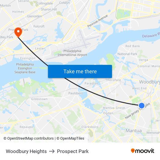 Woodbury Heights to Prospect Park map