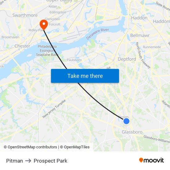 Pitman to Prospect Park map