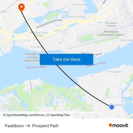 Paulsboro to Prospect Park map