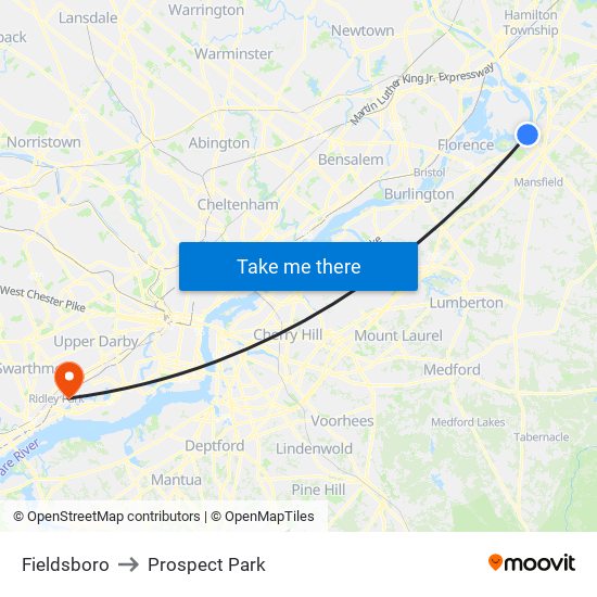 Fieldsboro to Prospect Park map