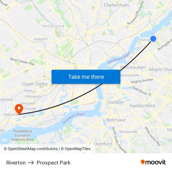 Riverton to Prospect Park map