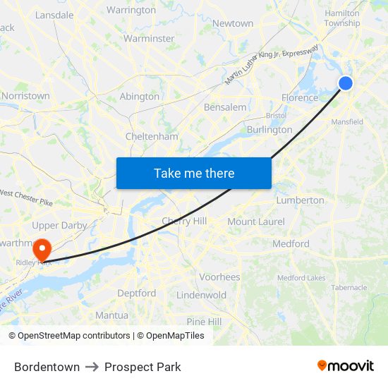 Bordentown to Prospect Park map