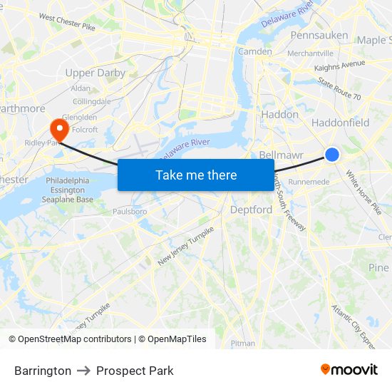 Barrington to Prospect Park map