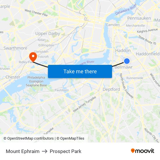 Mount Ephraim to Prospect Park map