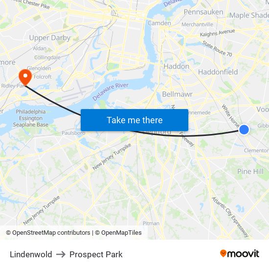 Lindenwold to Prospect Park map