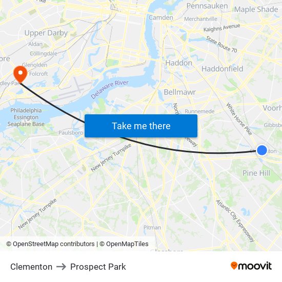 Clementon to Prospect Park map