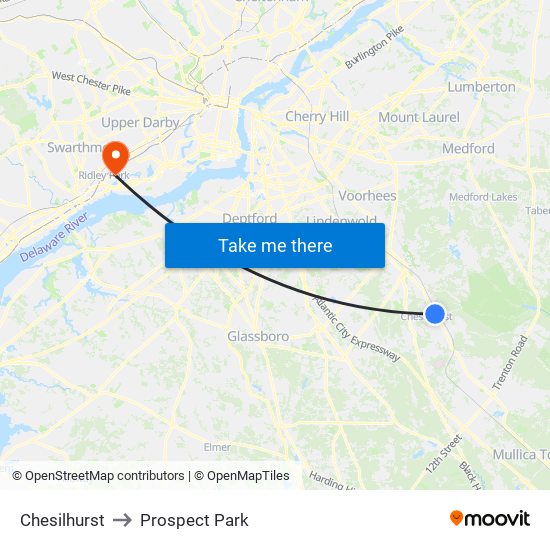 Chesilhurst to Prospect Park map