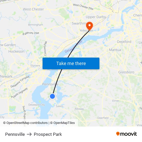 Pennsville to Prospect Park map