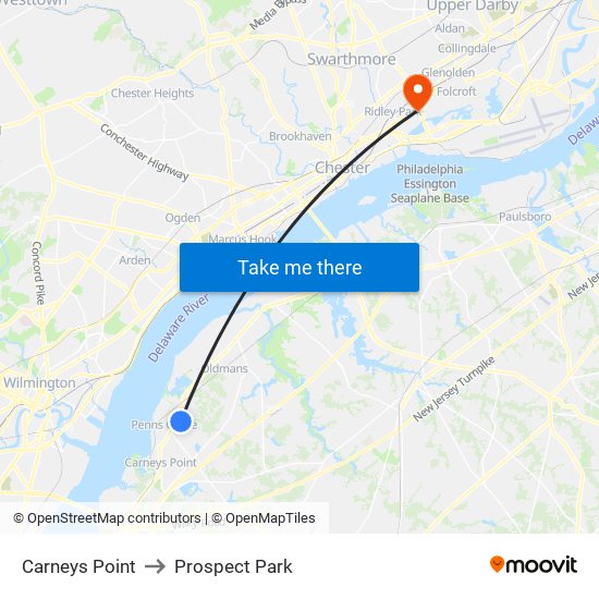 Carneys Point to Prospect Park map