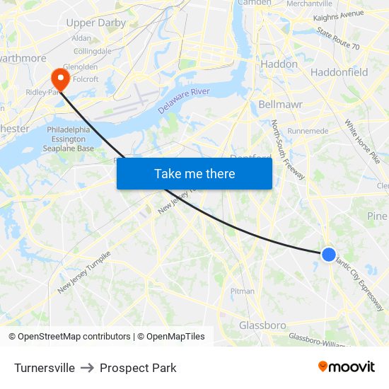 Turnersville to Prospect Park map