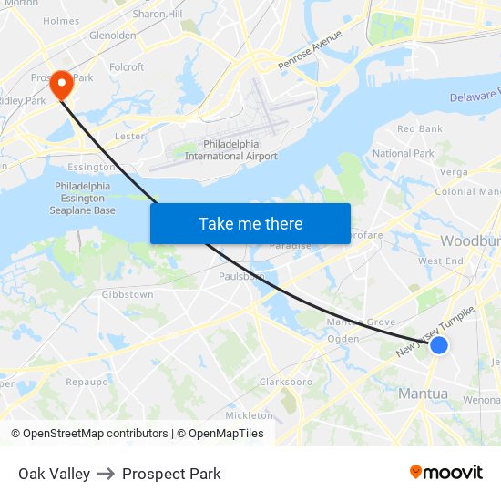 Oak Valley to Prospect Park map