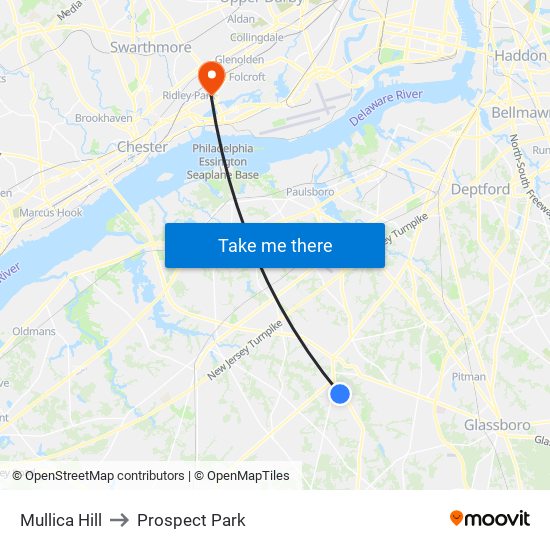 Mullica Hill to Prospect Park map