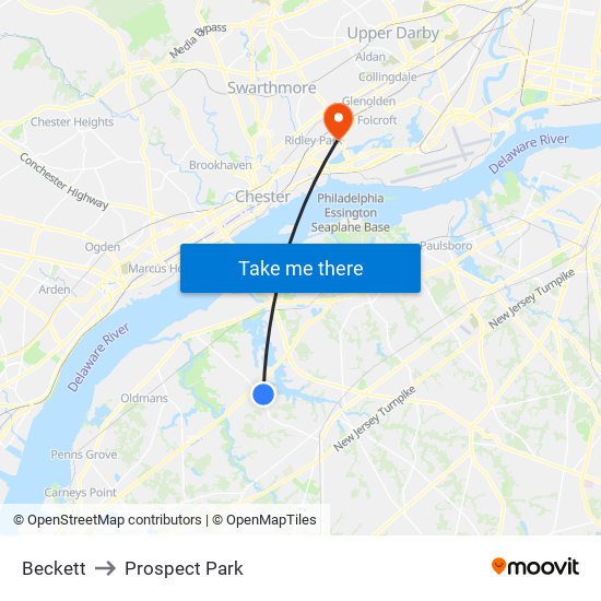 Beckett to Prospect Park map