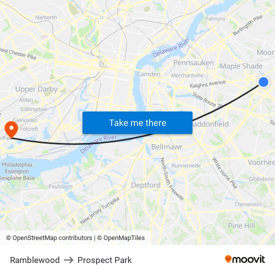 Ramblewood to Prospect Park map