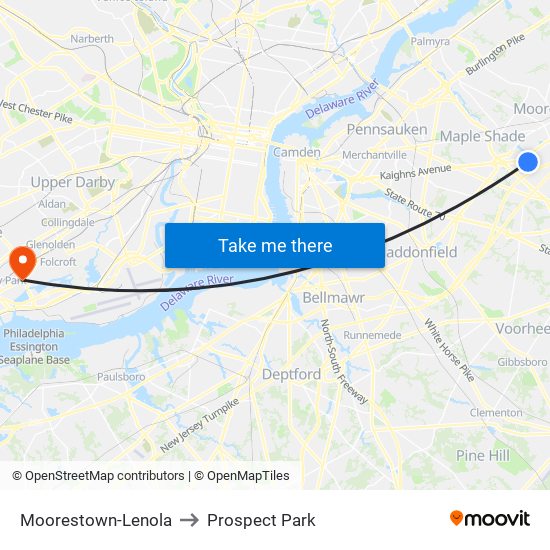 Moorestown-Lenola to Prospect Park map