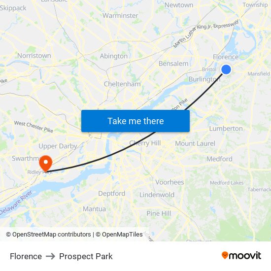 Florence to Prospect Park map