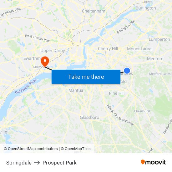 Springdale to Prospect Park map