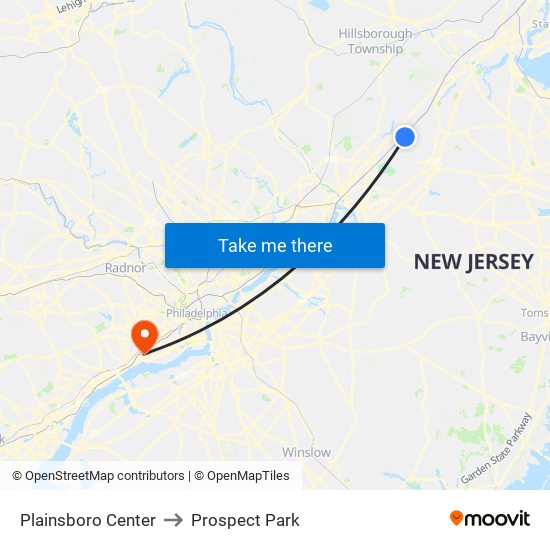 Plainsboro Center to Prospect Park map