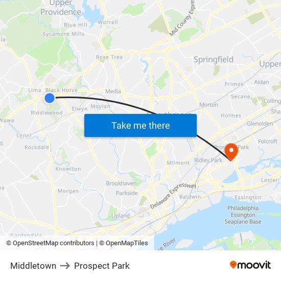 Middletown to Prospect Park map