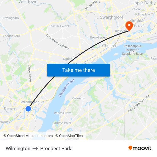 Wilmington to Prospect Park map