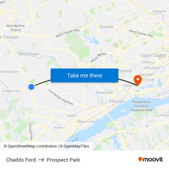 Chadds Ford to Prospect Park map