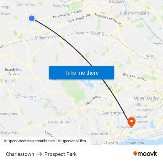 Charlestown to Prospect Park map