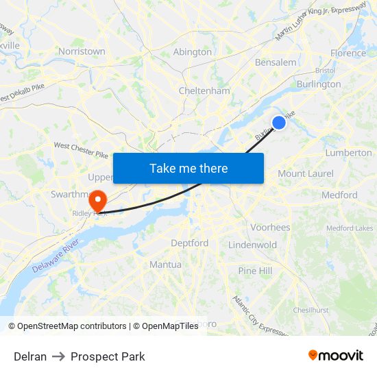 Delran to Prospect Park map