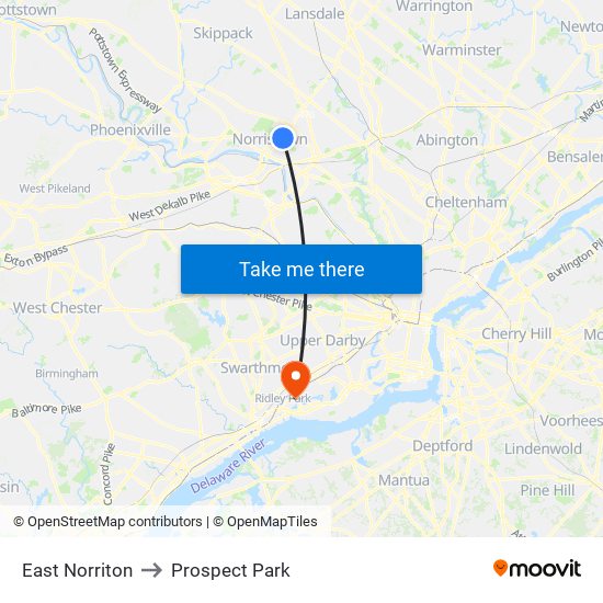 East Norriton to Prospect Park map