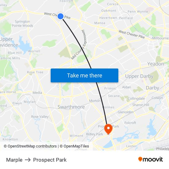 Marple to Prospect Park map