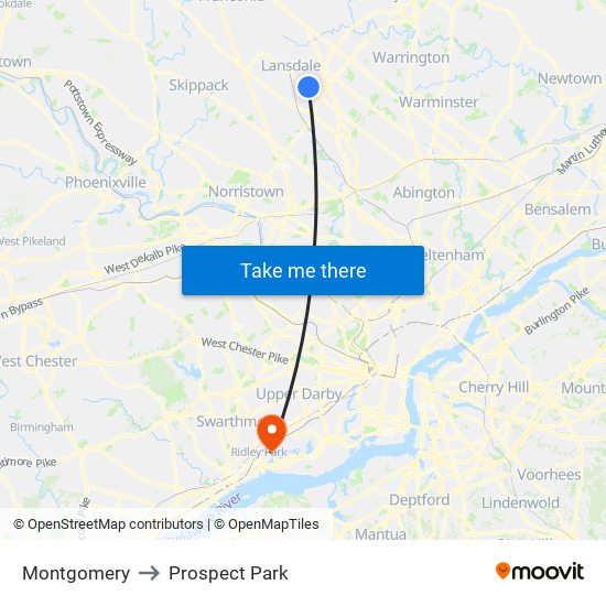 Montgomery to Prospect Park map