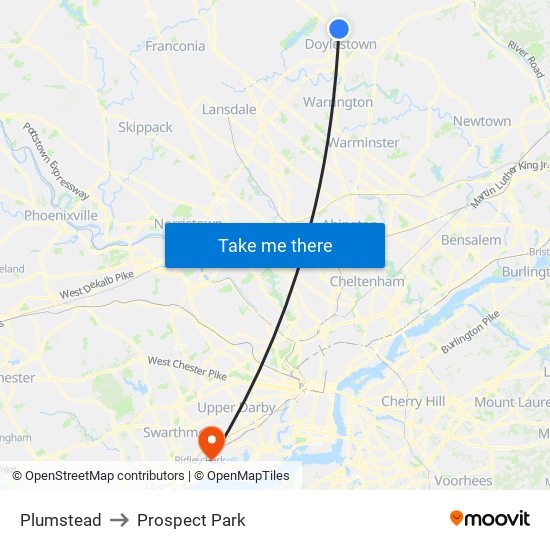 Plumstead to Prospect Park map