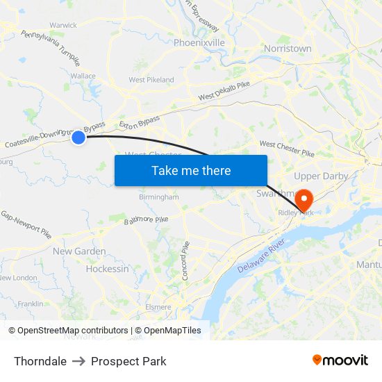 Thorndale to Prospect Park map